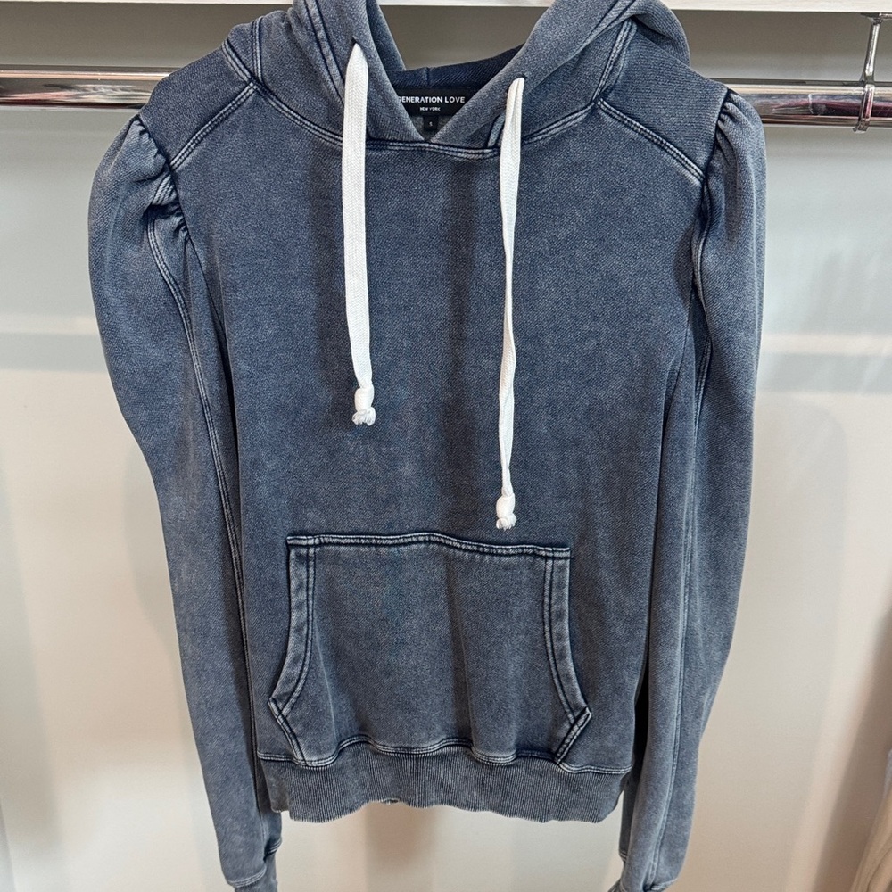 Generation Love Washed Navy Puff Sleeve Hoodie